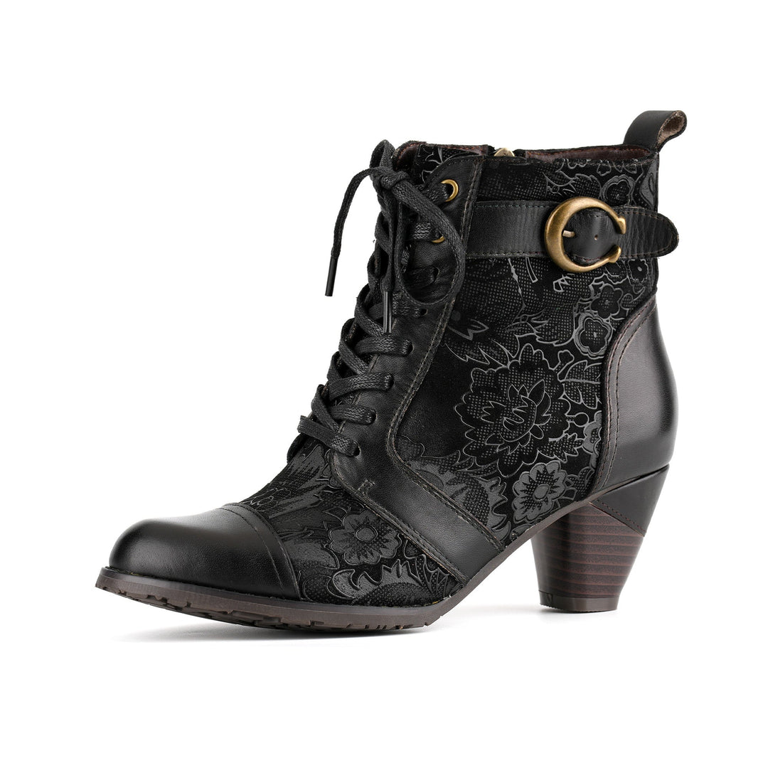 Timeless Grace Floral Lace-Up Ankle Boots