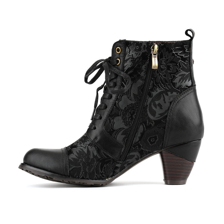 Timeless Grace Floral Lace-Up Ankle Boots