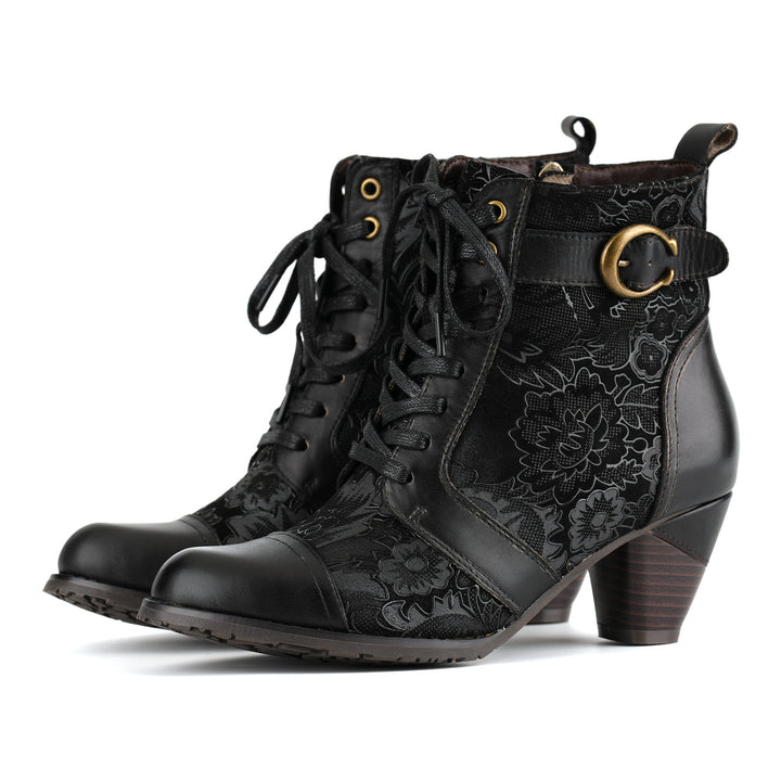 Timeless Grace Floral Lace-Up Ankle Boots
